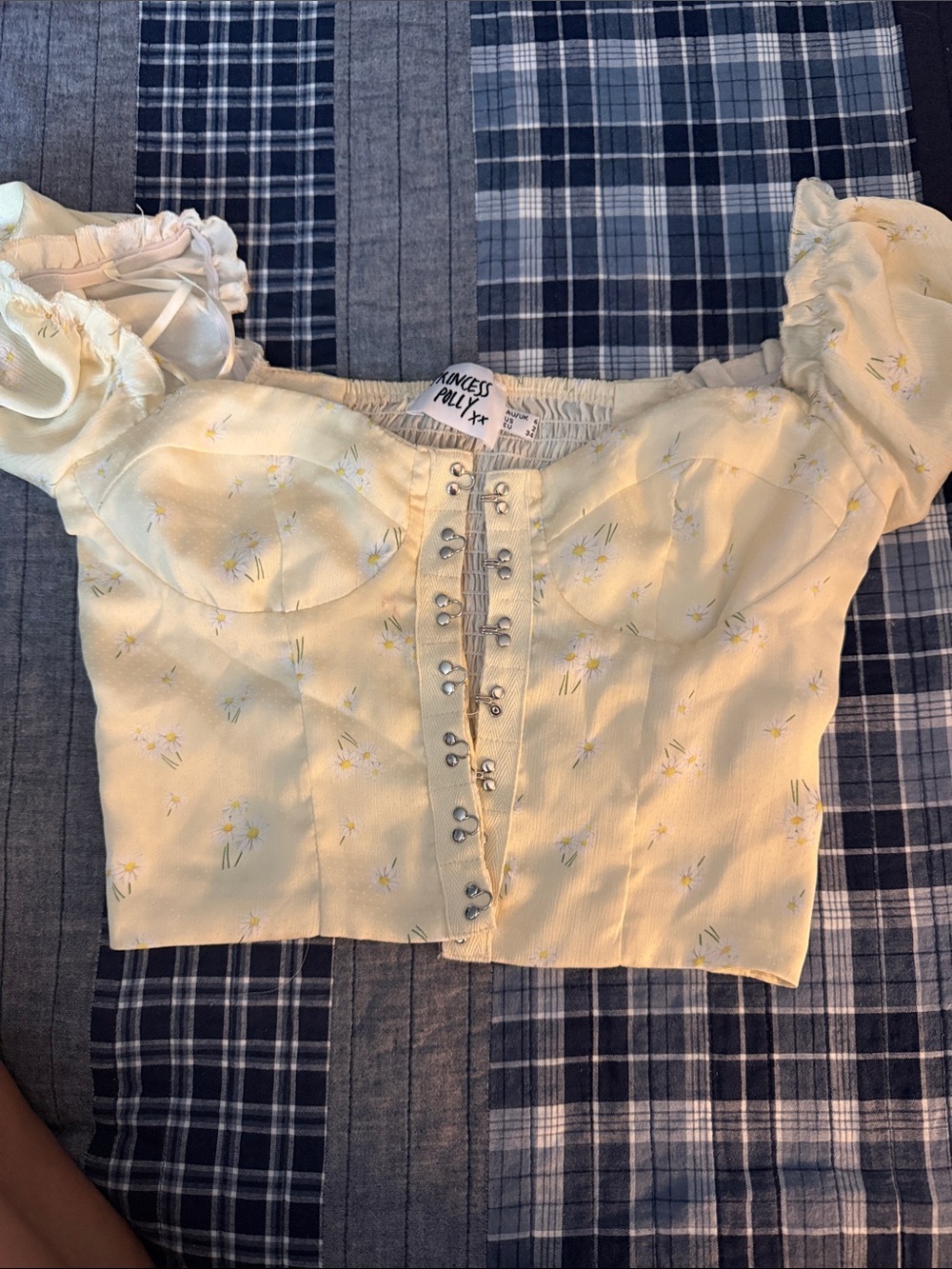 Free People Soft Yellow Floral Corset Crop Top